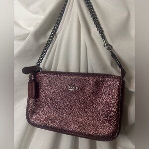 COACH Cherry Glitter Metallic Nolita Clutch Zipper Handbag EUC With COA